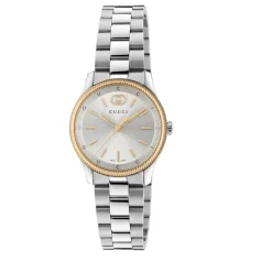 Gucci Ure*29 mm rustfrit stålkasse, lyserød guldbelagt bezel, sølvskive, rustfrit stålarmbånd, kvartsbevægelse Grå