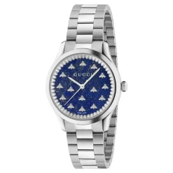 Gucci Ure*32 mm stålkasse, mørkeblå lapiz sten urskive med bier, stållænke Grå