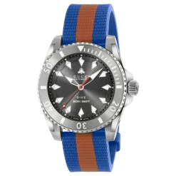 Gucci Ure*40 mm stålkasse, mørkegrå skive med bi, stållunette, gummirem Multifarvet