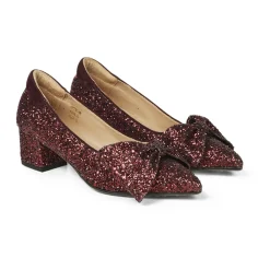 Angulus Pumps|Stiletter*- Pump Med Sløjfe, 1550 - Bordeaux Glitter / Amarone Brun