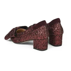 Angulus Pumps|Stiletter*- Pump Med Sløjfe, 1550 - Bordeaux Glitter / Amarone Brun