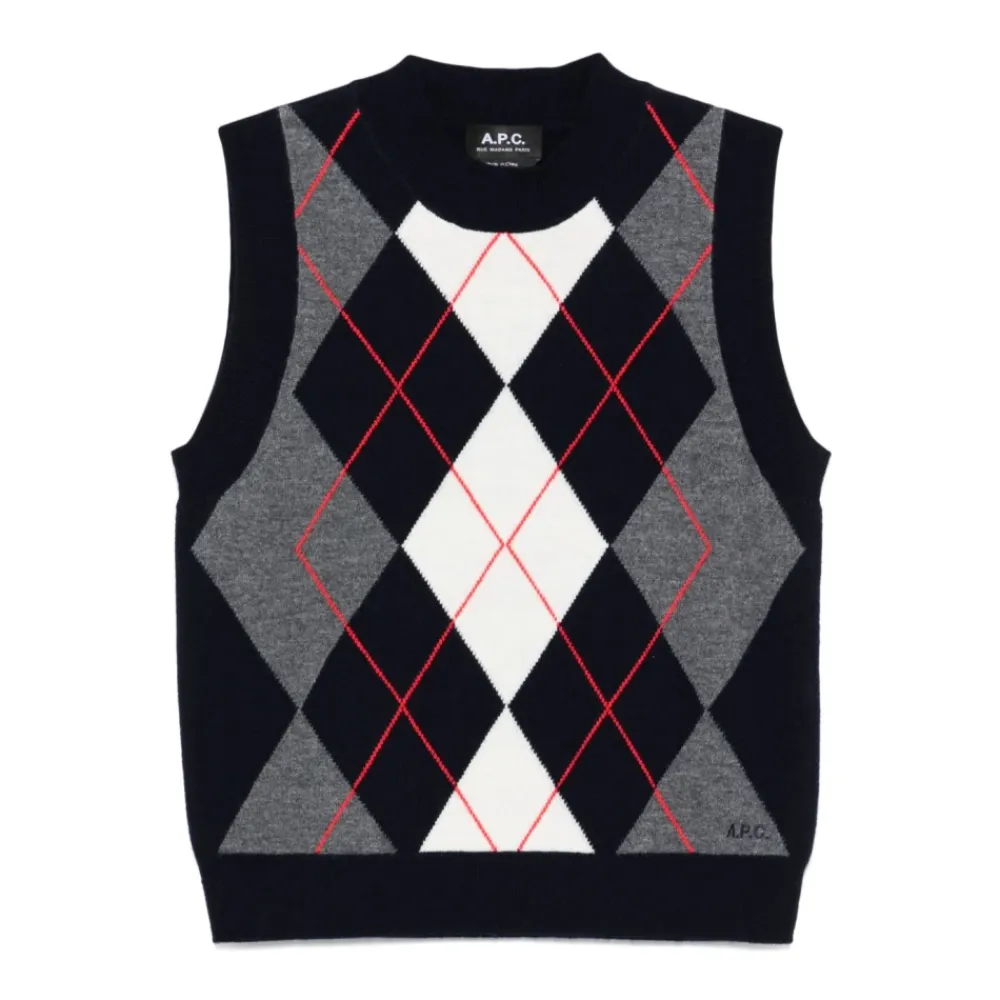 A.P.C. Striktrøjer & Sweatere*Blå Broderet Logo Crew Neck Sweater Multifarvet