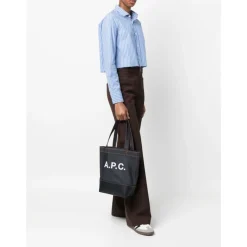 A.P.C. Indkøbstasker*denim tote taske med læderbund Blå
