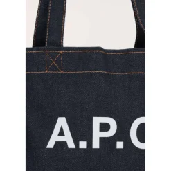 A.P.C. Indkøbstasker*denim tote taske med læderbund Blå