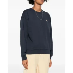 Maison Kitsuné Sweatshirts*Ræv Detalje Crew Neck Sweater Blå