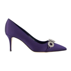 Manolo Blahnik Pumps*Satin Elegante Hæle med Krystal Broche Blå