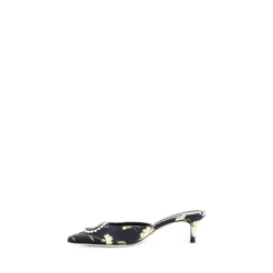 Manolo Blahnik Stiletter*Blomsterprint Kitten Heel Sandaler Sort