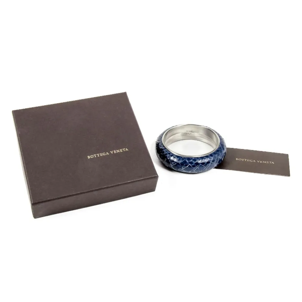 Bottega Veneta Smykker*t Sølv Slange Læderarmbånd Blå