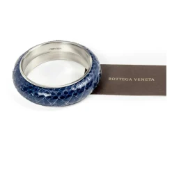 Bottega Veneta Smykker*t Sølv Slange Læderarmbånd Blå