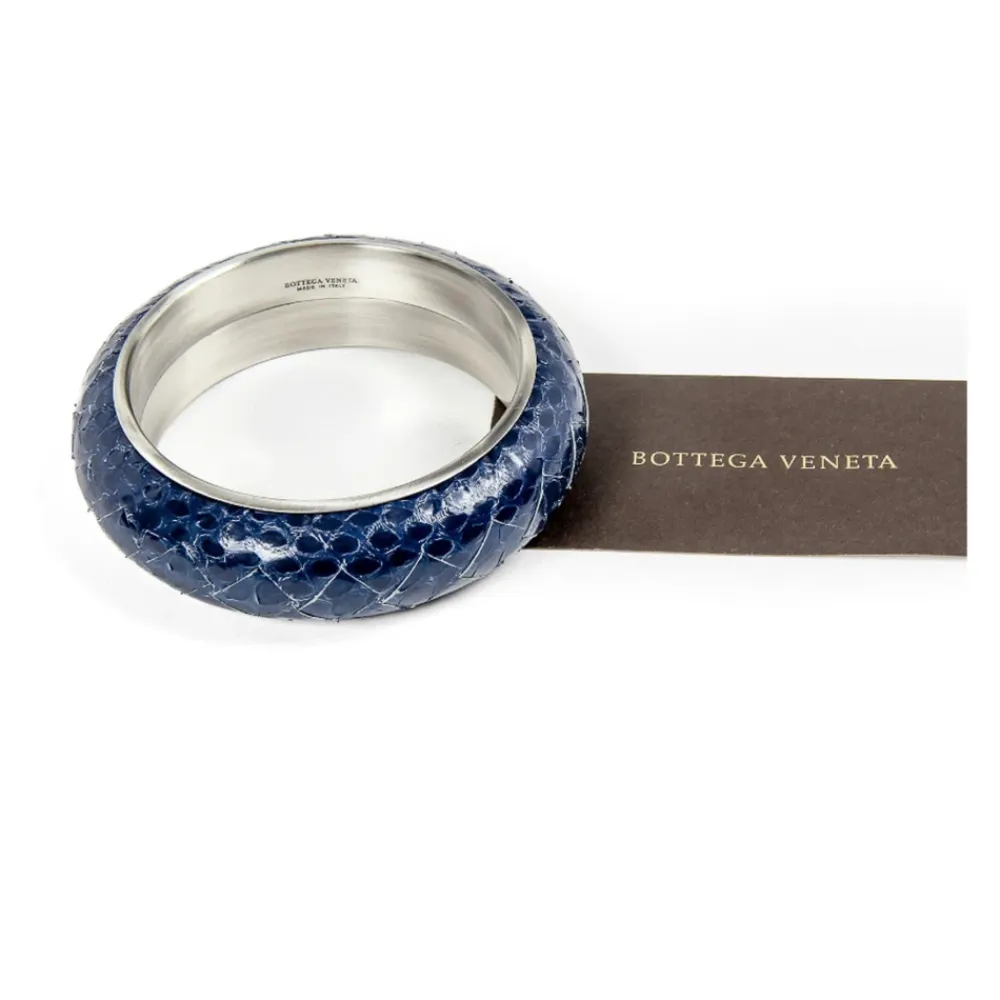 Bottega Veneta Smykker*t Sølv Slange Læderarmbånd Blå
