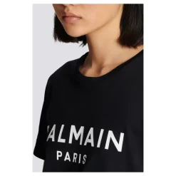 Balmain T-Shirts*Bomuld T-shirt med logo print Sort