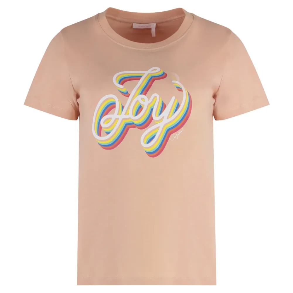 See by Chloé T-Shirts*Bomuld T-shirt med Ribbed Krave Pink