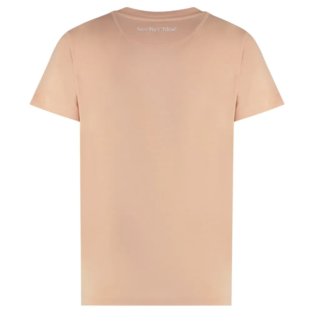 See by Chloé T-Shirts*Bomuld T-shirt med Ribbed Krave Pink