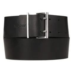 Kazar Bælter*Bred læderrem med dobbelt spænde Sort