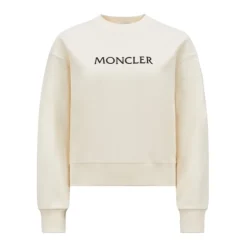 Moncler Sweatshirts*Broderet Logo Bomulds Sweatshirt Hvid
