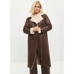 Cesare Gaspari Frakker*Faux Reversible Shearling Lang Frakke Brun