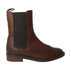 Pertini Chelsea Boots*Læder Ankelstøvle med Brogue Detaljer Brun