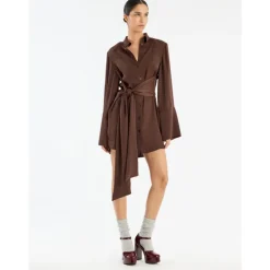 ROTATE Birger Christensen Kjoler*Skjortekjole med klassisk krave Brun