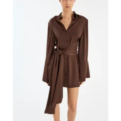 ROTATE Birger Christensen Kjoler*Skjortekjole med klassisk krave Brun