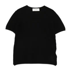 Lisa Yang T-Shirts*Cashmere Kortærmet Rund Hals Fin Strik Sort