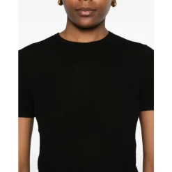 Lisa Yang T-Shirts*Cashmere Kortærmet Rund Hals Fin Strik Sort