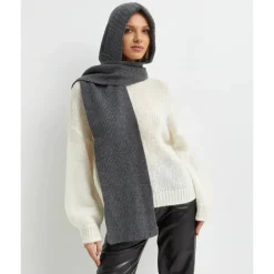 Yves Salomon Tørklæder*Cashmere og uld strikket hættehalstørklæde Grå