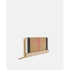 Burberry Punge & Kortholder*Checkeret læderpung med lynlås Beige