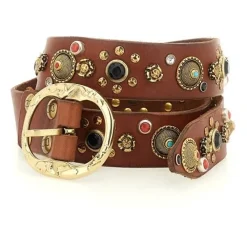 Campomaggi Bælter*Cintura H3.5 Pelle Vacchetta con Borchie e Strass Brun