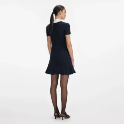 Self Portrait Kjoler*Contrast Collar Knit Mini Dress Blå