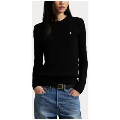 Ralph Lauren Striktrøjer & Sweatere*Crew Neck Sweater med Fletninger og Logo Sort