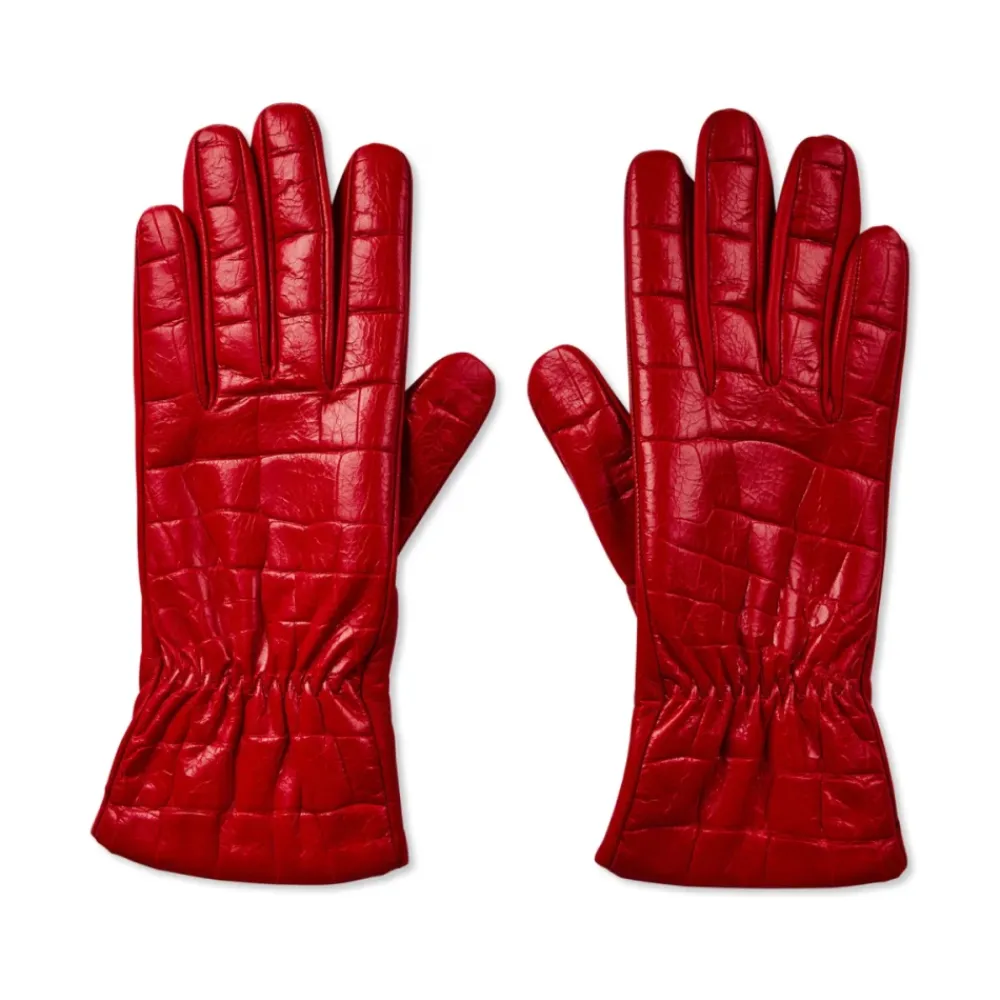 Bottega Veneta Handsker*Croc Embossed Logo Læderhandsker Rød