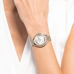 Swarovski Ure*Damearmbåndsur Crystalline Aura Ur Schweizisk Produktion, Metalarmbånd, Gylden, Champagne-Gylden Finish 5519456 Gul