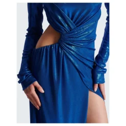 Balmain Kjoler*Draped Jersey Lamé Kjole Blå
