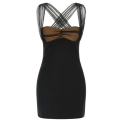 NENSI DOJAKA Kjoler*Draperet Mini med Vatterede Skåle Sort