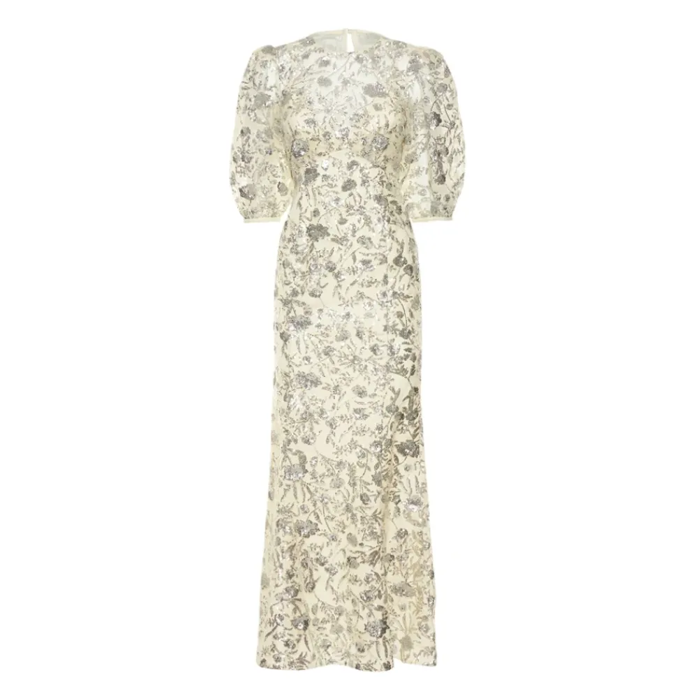 Self Portrait Kjoler*Elegant Lang Kjole med Pufærmer Hvid