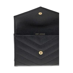 Saint Laurent Punge & Kortholder*Elegant Læderpung med Logo Plaque Sort