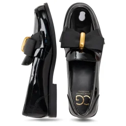 Cesare Gaspari Loafers*Elegant loafers med guld sløjfe Dorothy - Patent Sort