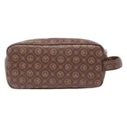 Carlo Colucci Toilettasker*Elegant Logo Print Kosmetikpose Brun