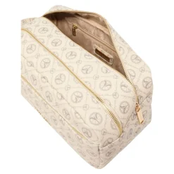 Carlo Colucci Toilettasker*Elegant Logo Print Kosmetikpose Beige