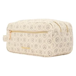 Carlo Colucci Toilettasker*Elegant Logo Print Kosmetikpose Beige