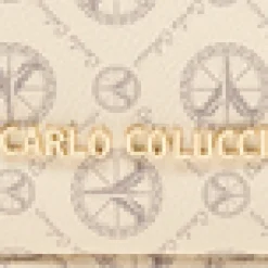 Carlo Colucci Toilettasker*Elegant Logo Print Kosmetikpose Beige