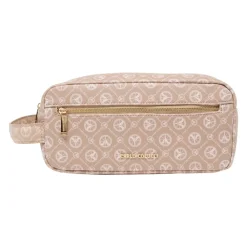 Carlo Colucci Toilettasker*Elegant Logo Print Kosmetikpose Beige