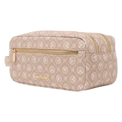 Carlo Colucci Toilettasker*Elegant Logo Print Kosmetikpose Beige