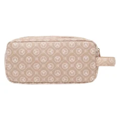 Carlo Colucci Toilettasker*Elegant Logo Print Kosmetikpose Beige