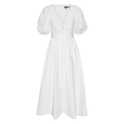 ROTATE Birger Christensen Kjoler*Elegant Midi Kjole med Pufærmer Hvid