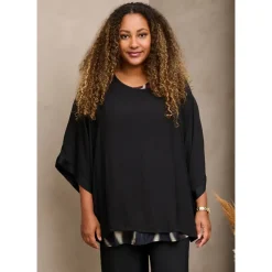 Pont Neuf Bluser & Skjorter*Elegant Oversize Bluse med Draperede Ærmer Sort