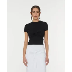 ROTATE Birger Christensen T-Shirts*Elegant Twisted T-Shirt Sort