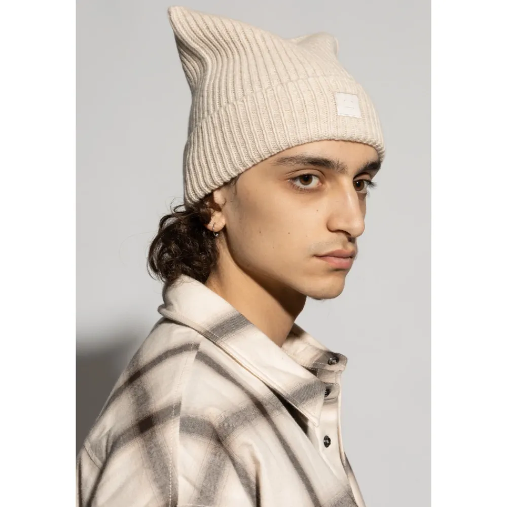 Acne Studios Huer & Kasketter*Face Logo Square Beanie Beige