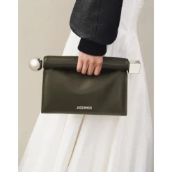 Jacquemus Clutch*Firkantet Rund Clutch Taske Mørk Khaki Grøn