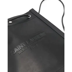 Saint Laurent Indkøbstasker*Flad Crossbody Taske Læder Sort